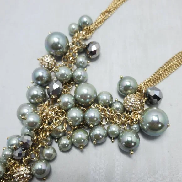 Ali khan Parisian green pearls and cluster necklace with crystal beads - Picture 8 of 10